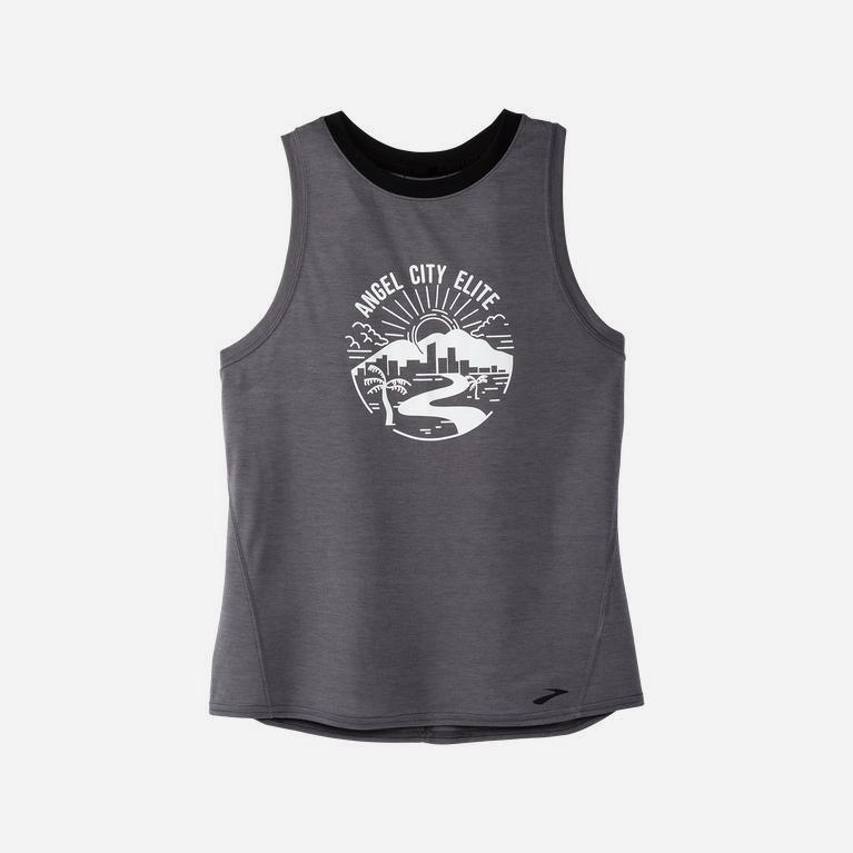 Brooks Women's Houston22 Distance Graphic Running Tank Top Singapore - Shadow Grey/Angel City Elite